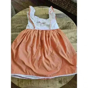 Little Silver Swan Fall Thanksgiving Pumpkin Dress Girls Size 6 Made in USA